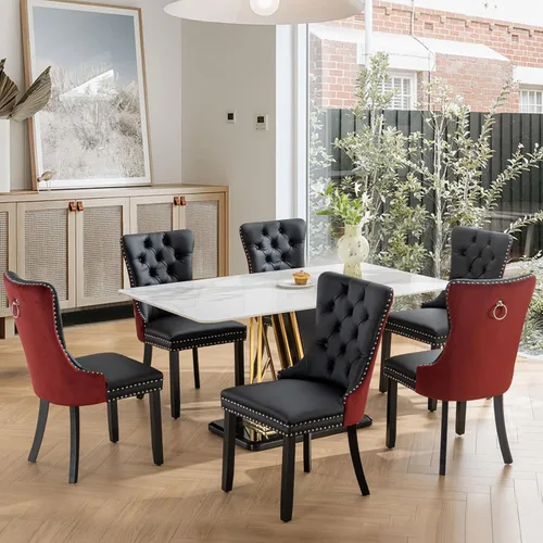 Vista 12 de SoarFlash Juego de 2 sillas de comedor de terciopelo, silla lateral de respaldo alto, silla lateral moderna tapizada de alta gama con botones Beige