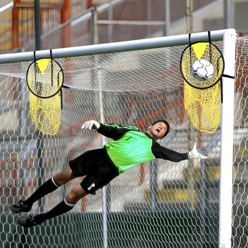 Vista 6 de 4 redes de objetivos de fútbol – Ayudas de entrenamiento amarillas de alta visibilidad para precisión de tiro de fútbol, fibra de vidrio duradera