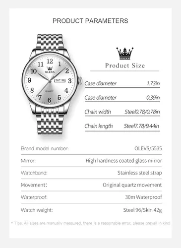 Vista 4 de OLEVS Reloj plateado para hombre, de acero inoxidable, impermeable, fácil de leer, con números arábigos, Azul, Negocio