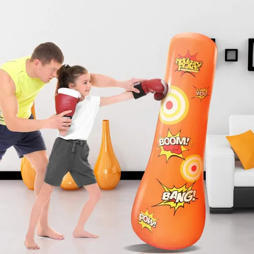 Vista 6 de Novelty Place Saco de boxeo inflable para niños – 4 pies de alto – Juguete de golpear y rebotar de nuevo para niños y niñas, fitness y alivio