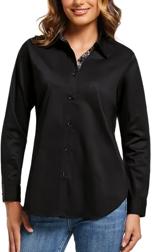 Vista 2 de Damipow Camisas de vestir para mujer, sin arrugas, con botones, de manga larga, blusas para el trabajo profesional