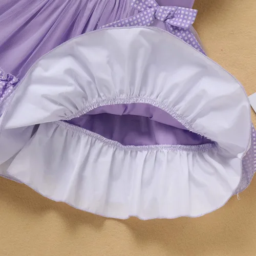 Vista 6 de Vestido de princesa a cuadros para bebé, sin mangas, vintage, de encaje, a cuadros, vestido de princesa acampanado con diadema