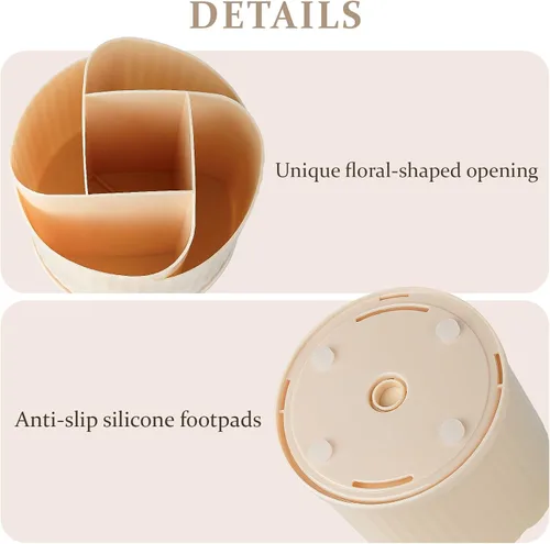 Vista 3 de Anyoifax Organizador giratorio de 360 brochas de maquillaje con 5 ranuras para brochas de maquillaje, taza en forma de flor, soporte para bolígrafo