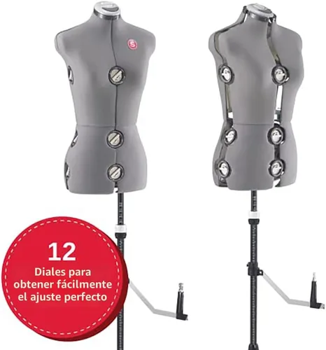 Vista 3 de SINGER Maniquí femenino ajustable gris para vestidos, tallas 10-18, apto para clavar alfileres, torso con guía de dobladillo de 360 grados, exterior