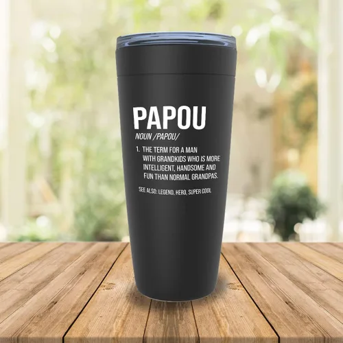 Vista 2 de Funny Grandpa Black Viking Vaso de 20 onzas – Definición Papou – Diccionario de abuelos para abuelo, cumpleaños, abuelo, griego, día del padre