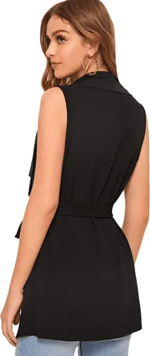 Vista 2 de SweatyRocks Cárdigan casual sin mangas para mujer con volantes y lazo frontal