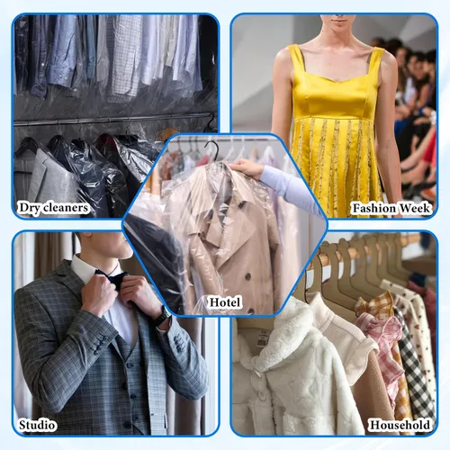Vista 7 de Paquete de 100 bolsas de plástico para limpieza en seco de 23.6 x 35.4 pulgadas, bolsas de ropa para colgar ropa, cubiertas transparentes