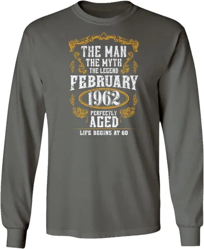 Vista 5 de Camiseta unisex de manga larga con texto en inglés "Man Myth" (60 cumpleaños, febrero de 1962)