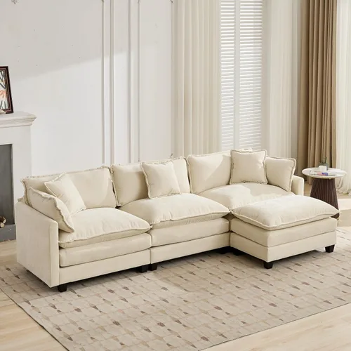 Vista 42 de Sofá seccional modular, sofá seccional en forma de L de 76.7 pulgadas con otomana móvil, cómodo loveseat de chenilla nube con reposabrazos