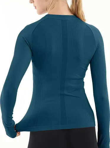 Vista 2 de MathCat - Camisetas de entrenamiento sin costuras para mujer, camisetas de yoga de manga larga, camiseta deportiva para correr, camiseta atlética