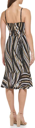 Vista 4 de GUESS Malla de lentejuelas para mujer midi con dobladillo con volantes