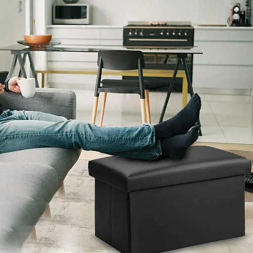 Vista 4 de FS-LN01, organizador para almacenamiento de ropa, con revestimiento, plegable, tipo Ottoman, cubo con escalón para descansar los pies, para living