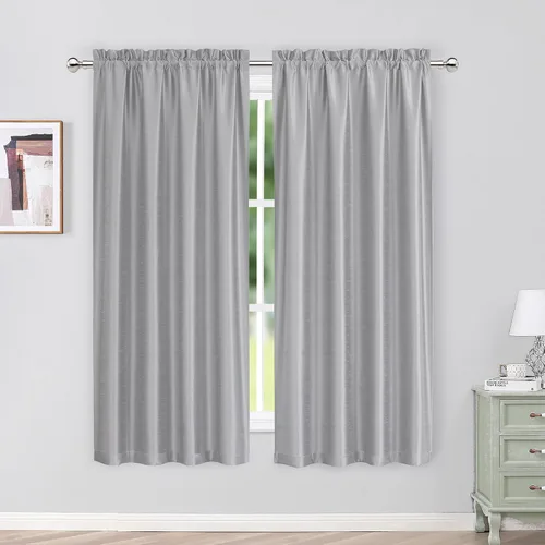 Vista 38 de Chyhomenyc Uptown - Cortinas negras de 24 pulgadas de largo, 2 paneles, cortinas cortas de seda sintética para oscurecer la habitación, cortinas