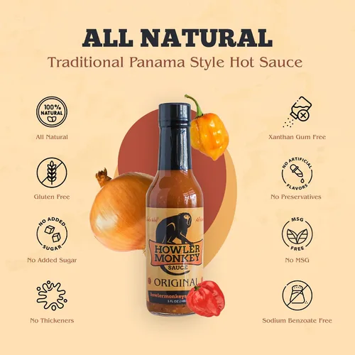 Vista 4 de Howler Monkey Sauce Salsa picante original estilo panamá con salsa picante Amarillo Gourmet