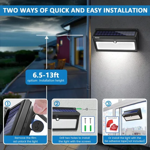 Vista 7 de Luces solares para exteriores, impermeables, 100 luces LED con sensor de movimiento solar con gran angular súper brillantes luces de pared