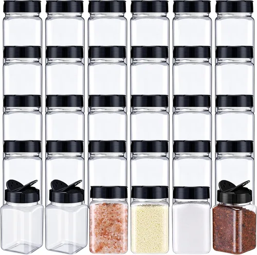 Vista 9 de Mimorou - Paquete de 30 tarros de plástico para especias de 6.1 onzas con tapas de coctelera, recipientes transparentes para condimentos, botellas