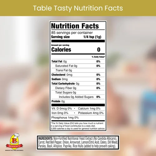 Vista 2 de Sustituto de sal – Benson's Table Tasty sabrosa sin potasio – sin sabor amargo – fácil de usar – alternativa saludable a la sal – tamaño de 3 onzas