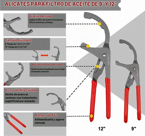 Vista 3 de Juego de 4 piezas de alicates para filtro de aceite, llave de filtro de aceite de 3 mandíbulas con embudo de ajuste para aceite, alicates
