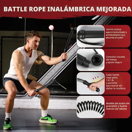 Vista 2 de Cordless Battle Rope for Home Gym, Heavy Duty Portable with Poster Negro