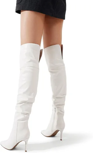 Vista 6 de DREAM PAIRS Botas de tacón alto para mujer, por encima de la rodilla, con punta alta hasta el muslo, tacón de aguja, botas sexis largas para otoño