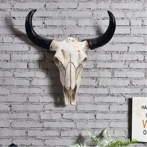 Vista 9 de SEWACC Decoración de calavera para Halloween, diseño de calavera de vaca, resina, decoración de pared de animales, colgante colgante, manualidades