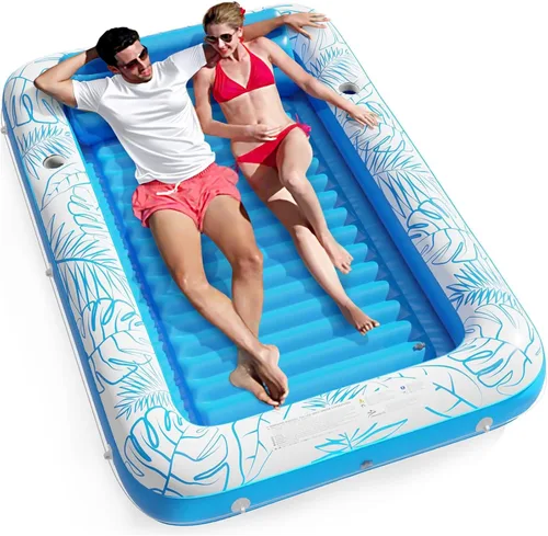 Vista 16 de Jasonwell - Flotador inflable para piscina, 4 en 1, almohadilla para tomar sol para adultos, relajarse en la piscina, flotador lleno de juguetes