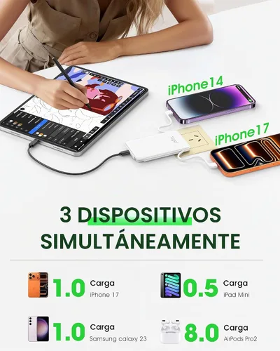 Vista 6 de TG90° Banco de energía ultra delgado de 5000 mAh, enchufe de CA incorporado Blanco
