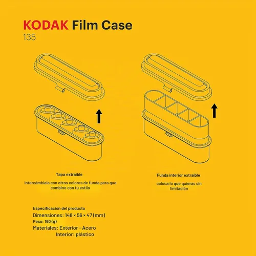 Vista 7 de KODAK Funda de película – para 5 rollos de películas de 1.378 in – Caja compacta de acero retro para clasificar y proteger los rollos de película
