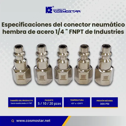 Vista 5 de COSMOSTAR Industries - Enchufe de aire MNPT de acero de 1/4 pulgadas, enchufe de 1/4 de pulgada y conector NPT de 1/4 pulgadas con sellador