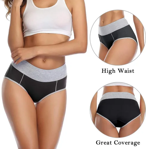 Vista 2 de wirarpa Ropa interior de algodón para mujer, de cintura alta, transpirables, suaves, elásticas, paquete de 4