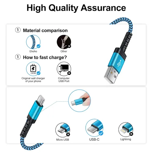 Vista 3 de Cable USB C de carga rápida, paquete de 2 cables tipo C de 3 pies, cable trenzado de teléfono Android para Samsung Galaxy A32 A15 5G A17 A16 A56 A35