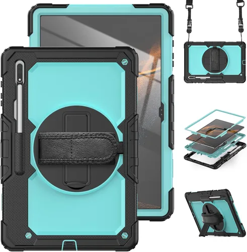 Vista 24 de Dteck Funda inteligente de cuero para Samsung Galaxy Tab S8 Ultra de 14.6 pulgadas 2022, azul con bolsillo frontal, soporte de múltiples ángulos
