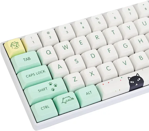 Vista 7 de Ussixchare XDA Keycaps PBT - Juego de 135 teclas de anime japonés Dye-Sub ANSI ISO para teclado Cherry MX gato extraño