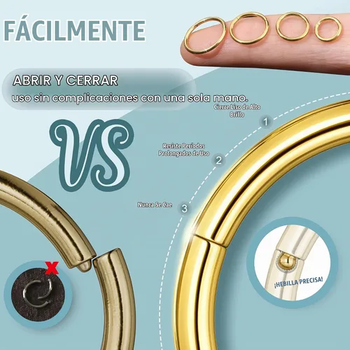 Vista 2 de Jstyle 8 aros hipoalergénicos para la nariz para mujeres y hombres, acero inoxidable quirúrgico 316L con bisagras