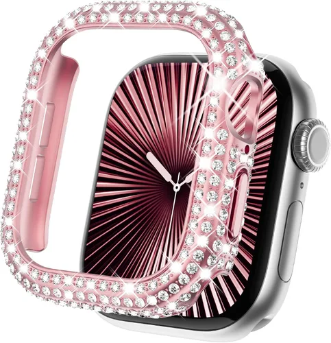 Vista 12 de KADES - Funda protectora completa compatible con iWatch, con protector de pantalla de vidrio templado incorporado, brillante y con diamantes de Negro