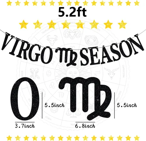 Vista 2 de Cartel de la temporada de Virgo, feliz cumpleaños Virgo Bunting Sign in Augest/Septiembre, Big Virgo Energy, 12 suministros de decoración de fiesta