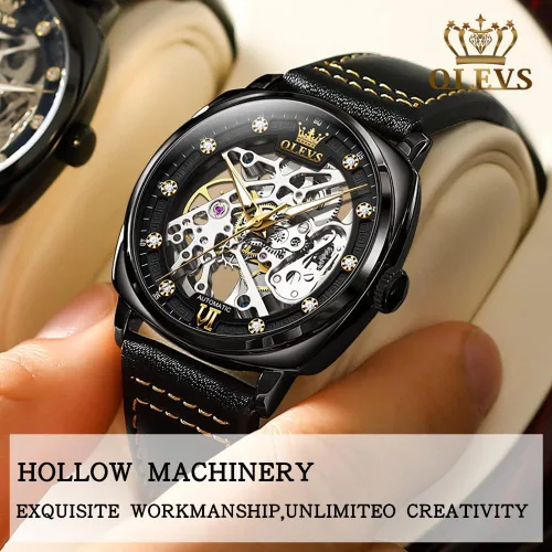 Vista 2 de OLEVS Relojes mecánicos automáticos para hombres, impermeables, de metal, relojes de pulsera automáticos de acero inoxidable