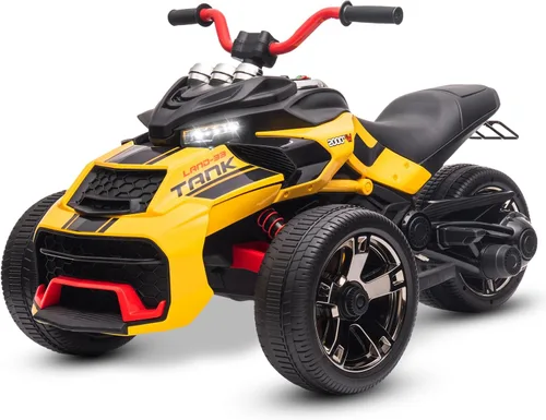 Vista 9 de Motocicleta eléctrica para niños de 12 V, rueda eléctrica de 3 ruedas, con luces LED, neumáticos EVA, velocidad alta y baja, bocina, música, negro