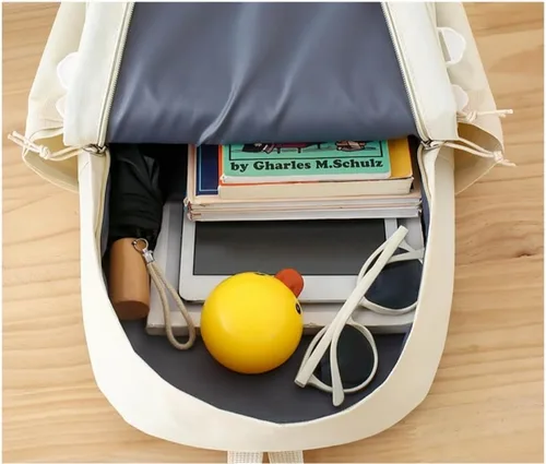 Vista 6 de Linda mochila con accesorios kawaii, juego de 5 bolsas estéticas impermeables, Rojo