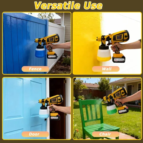 Vista 7 de Pulverizador de pintura inalámbrico, pistola de pulverización eléctrica con 2 baterías de 4000 mAh 21 V, 6 boquillas y perilla de ancho