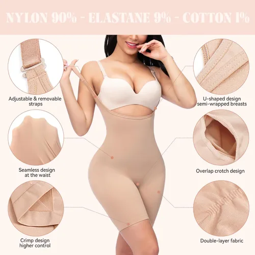 Vista 3 de M MYODRESS Faja moldeadora para mujer, con control de abdomen, sin costuras, busto abierto, levantador de glúteos, moldeador de esculpir