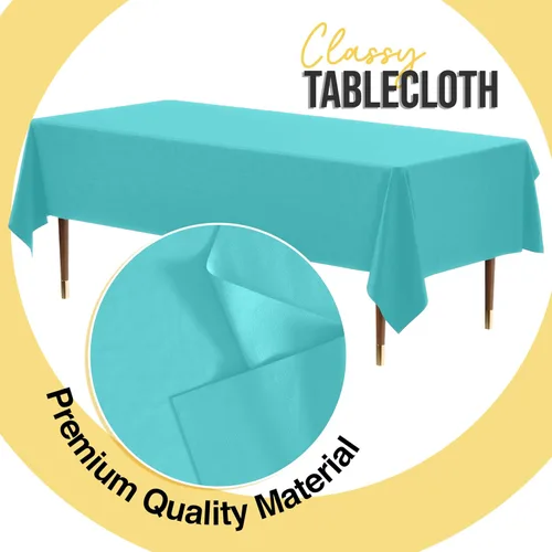 Vista 4 de Exquisite Mantel rectangular de plástico de alta calidad, 66% más grueso, 0.5 mil, paquete de 6 manteles desechables color aguamarina de 54 x 108