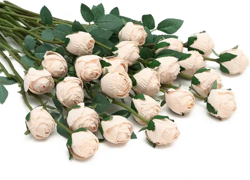 Vista 16 de DuHouse - 24 rosas artificiales vintage de seda falsa Naranja quemado