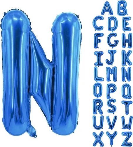 Vista 80 de Globos de letras azules de 40 pulgadas, globo grande del alfabeto de aluminio de Mylar para decoración de cumpleaños, boda, aniversario, graduación