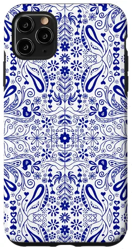 Vista 13 de Folk Art Pattern Blue Chinoiserie Birds Flowers Scandinavian Case for iPhone 17
