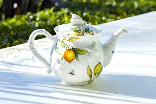 Vista 3 de Lemon Bee - Tetera de porcelana fina con ribete dorado, capacidad de 4 tazas