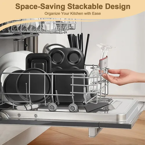 Vista 6 de Juego de utensilios para horno tostador de 5 piezas, sartenes compactas antiadherentes para horno pequeño, RV y cámper, incluye muffin, pan, pizza