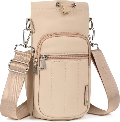 Vista 11 de Rueesh Bolsa para botella de agua con correa ajustable, bolsa de transporte de botellas con aislamiento RFID, bolsa cruzada para caminar