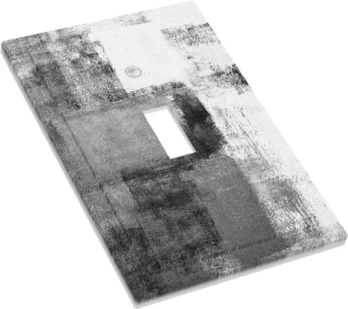 Vista 4 de Placa de Interruptor de Luz de Palanca Única Abstracta en Negro, Blanco y Gris, Cubierta de Tomacorriente, Placa de Pared Decorativa de Un