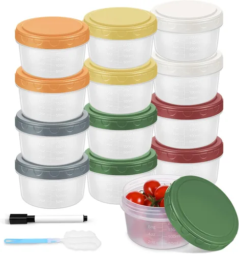 Vista 12 de Yomarket 6 piezas 2 oz Recipiente de aderezo de ensalada, recipientes de condimentos reutilizables con tapas a prueba de fugas, pequeños recipientes